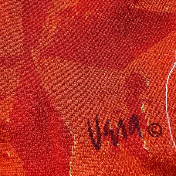 VERA NEUMANN Scarf Silk Hand Rolled Star Print Wrap Square Orange 29" VTG USA - Picture 9 of 12